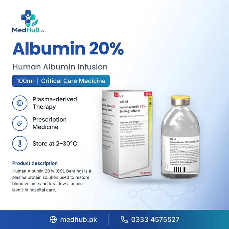 Human Albumin 20% 100ml Infusion (Human Albumin) – MedHub Pakistan