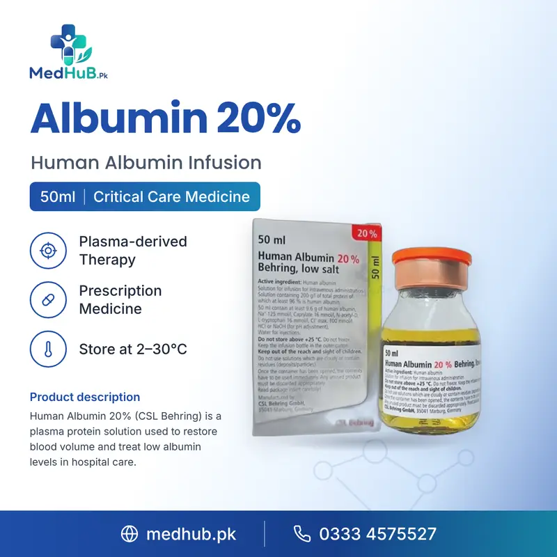 Human Albumin 20% 50ml Infusion (Human Albumin) – MedHub Pakistan