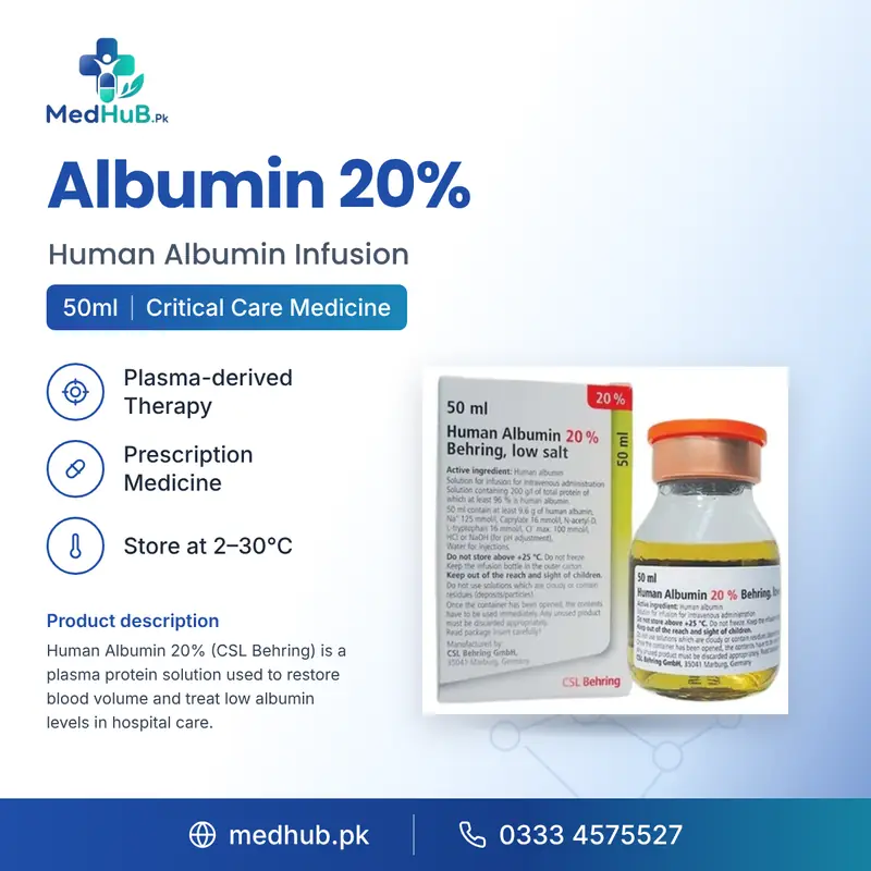 Human Albumin 20% 50ml Infusion (Human Albumin) – MedHub Pakistan